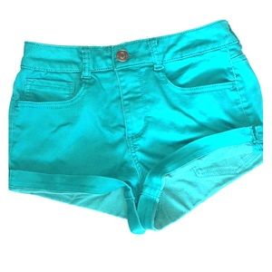 Teal denim shorts